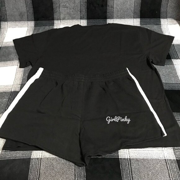 victoria secret PINK shorts OUTFIT WITH BLACK CAMPUS TEE MINI DOG LOGO LARGE - Picture 5 of 8